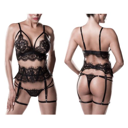 Artikelbild des Artikels “GREY VELVET 3-tlg.Set (Top, String, Strapsgürtel) L “