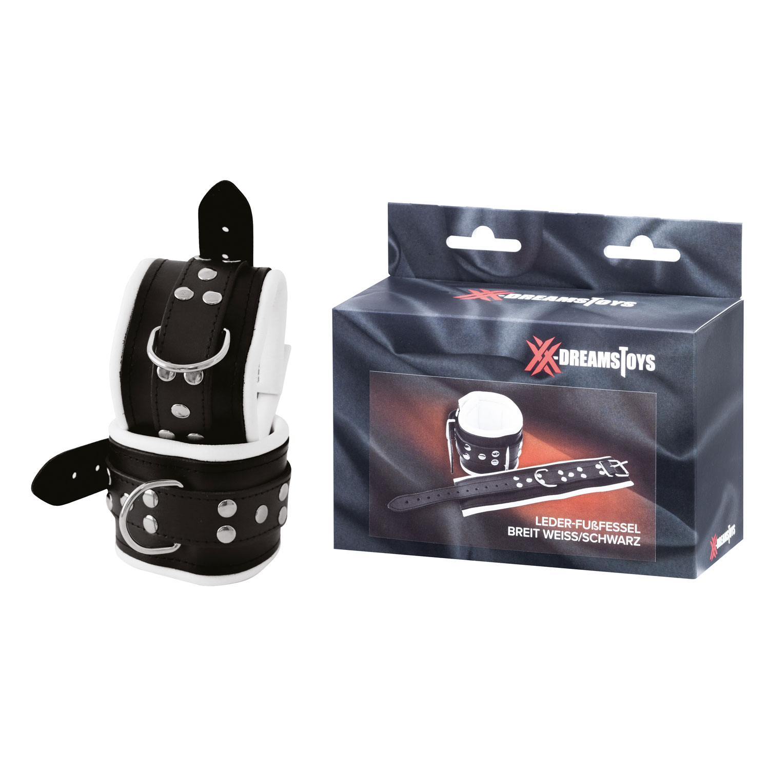  Artikelbild 1 des Artikels “XX-DREAMSTOYS Leder-Fußfessel breit weiss/schwarz “